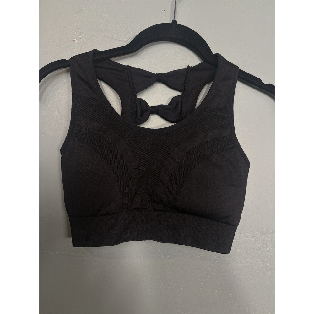 AS Revival Black Bow Back Mesh Detail Sports Bra Small Athleisure Yoga Crop Top